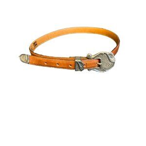 Tony Lama Men's Western Tooled Leather Belt Antique Finish Metal Buckle Size 28